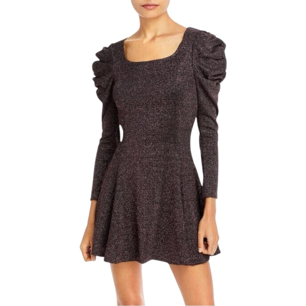 AQUA Metallic Mini Dress Puff Sleeve Fit and Flare NEW Size Medium